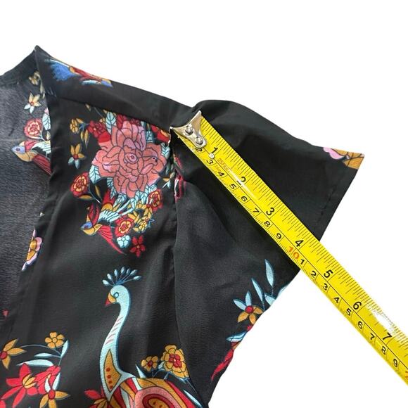 Women's Small Boho Peacock Floral V Neck Hi Low Ruffle Button Down Maxi Dress - Picture 14 of 16